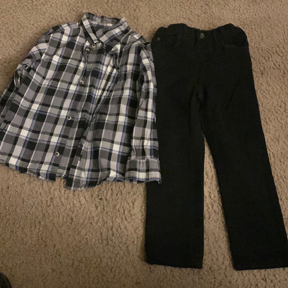 Children’s Place Black Jeans and Garanimals Plaid Long Sleeve Shirt (together)